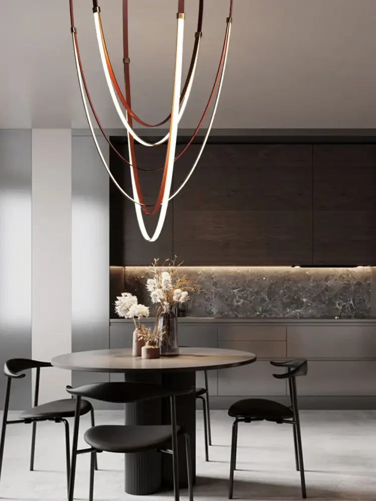 Minimalist silver flexible leather belt wall lamp bedroom light