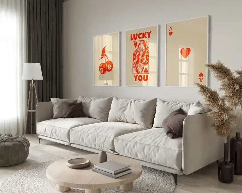 Retro black & pink playing card wall art posters – living room decor