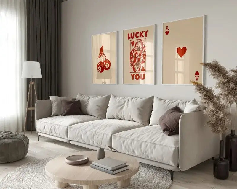 Retro black & pink playing card wall art posters – living room decor