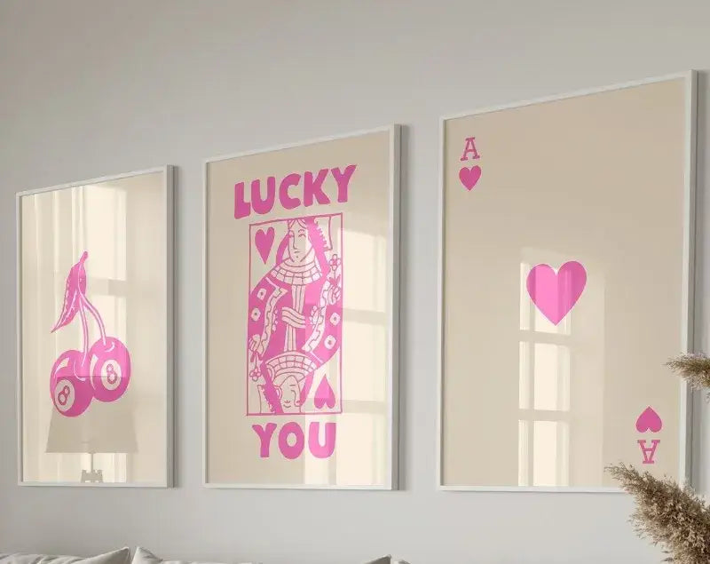 Retro black & pink playing card wall art posters – living room decor