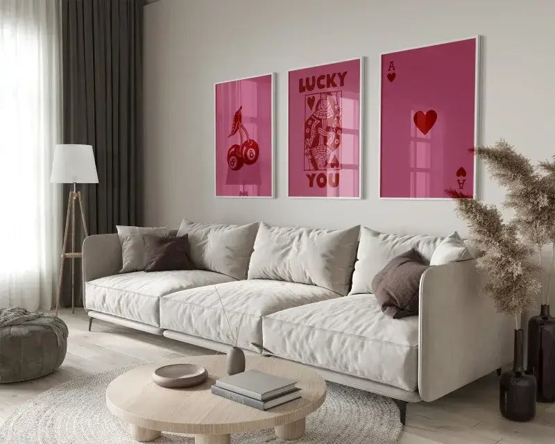 Retro black & pink playing card wall art posters – living room decor