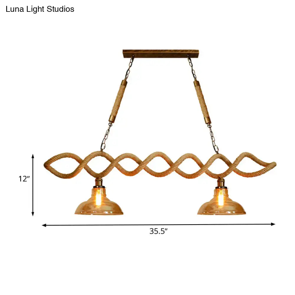 Vintage amber glass rattan kitchen island pendant light