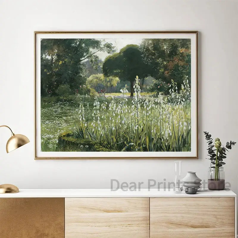 Vintage farmhouse landscape white floral wall art living room canvas