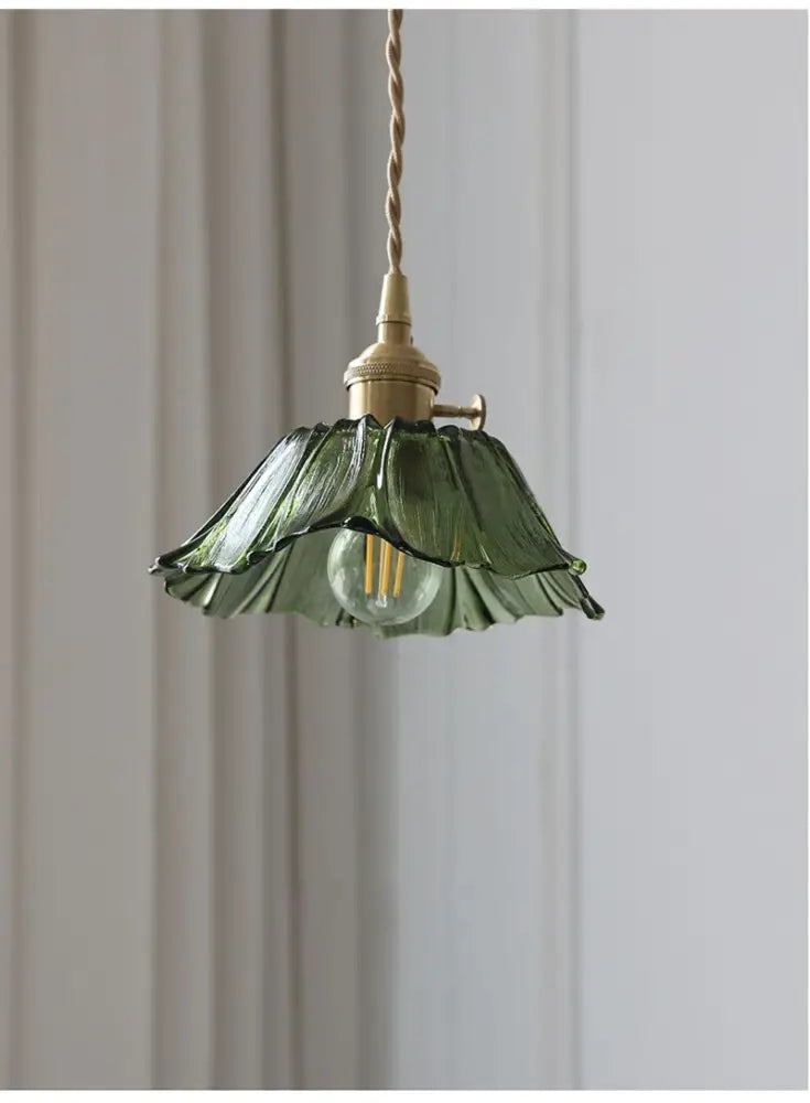 Vintage pink green and white flower glass pendant lights dining room