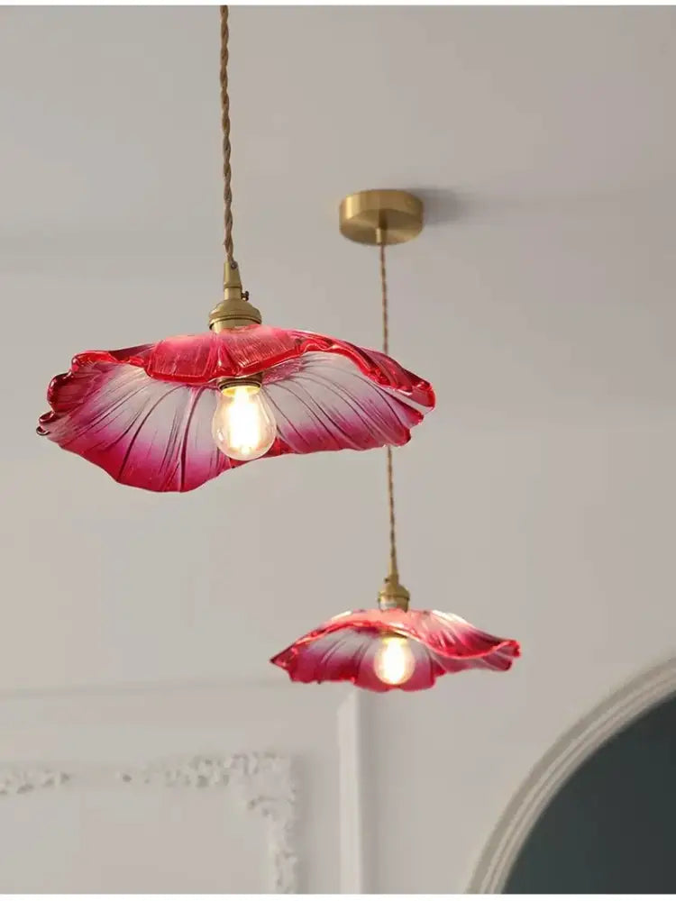Vintage pink green and white flower glass pendant lights dining room