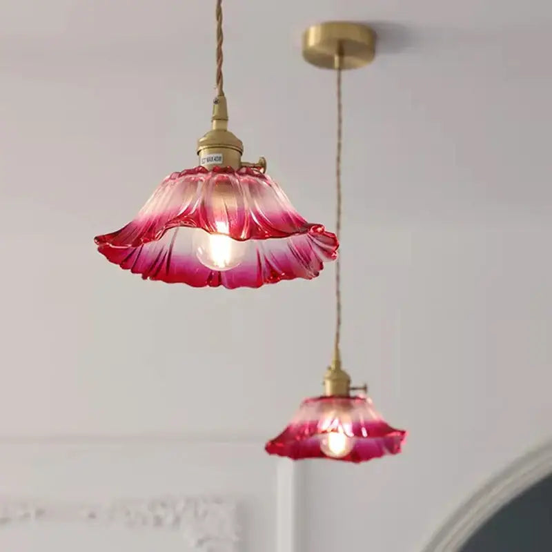 Vintage pink green and white flower glass pendant lights dining room