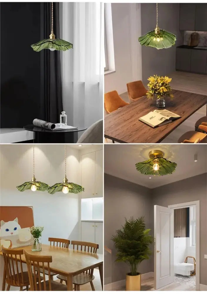 Vintage pink green and white flower glass pendant lights dining room