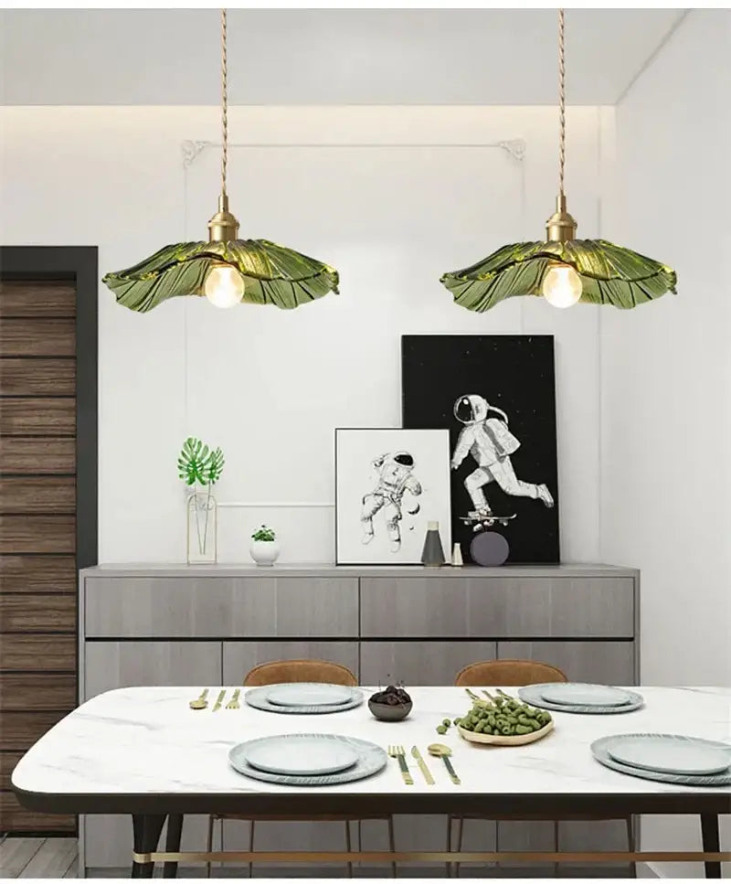 Vintage pink green and white flower glass pendant lights dining room
