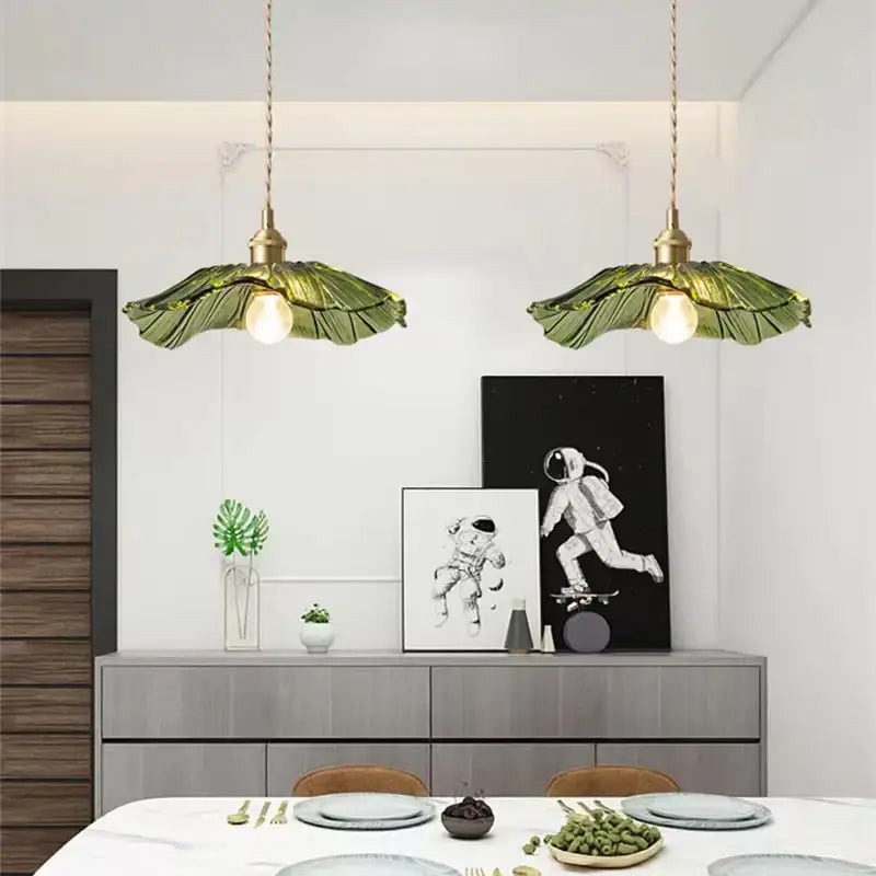 Vintage pink green and white flower glass pendant lights dining room