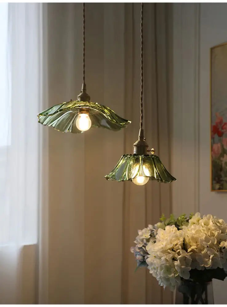 Vintage pink green and white flower glass pendant lights dining room