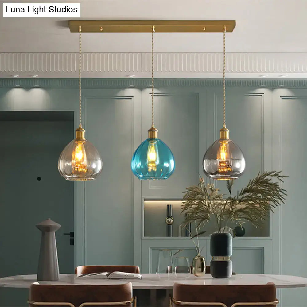 Vintage teal & grey glass onion multi ceiling light dining room
