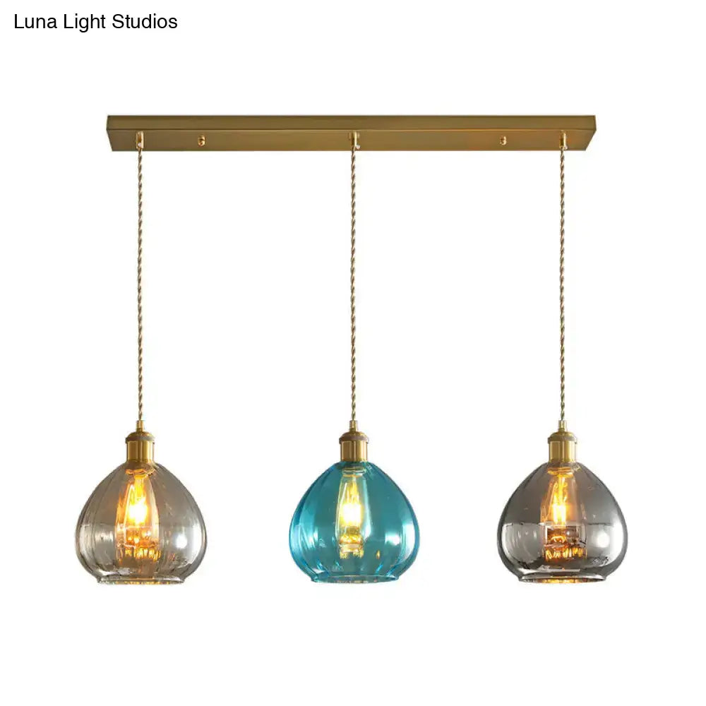 Vintage teal & grey glass onion multi ceiling light dining room
