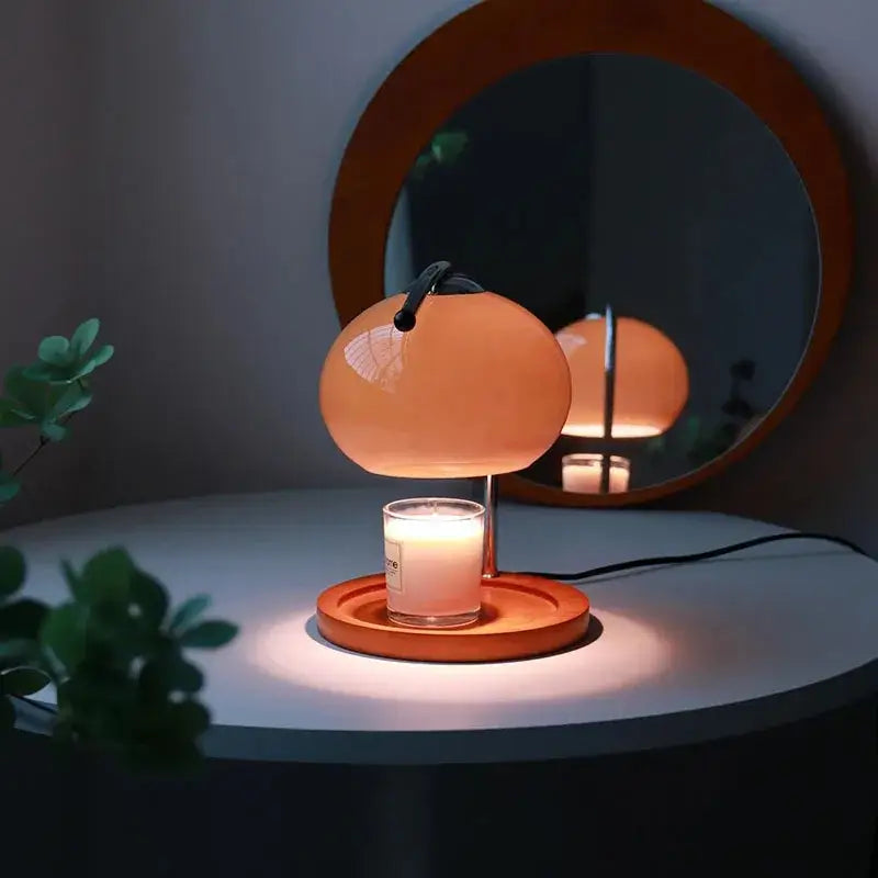 Vintage orange glass table lamp candle warmer bedroom light