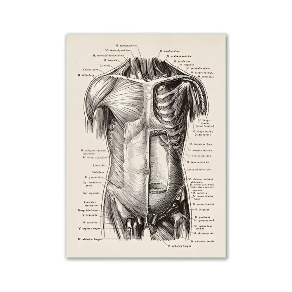 Vintage human anatomy back muscle canvas print for study or bedroom