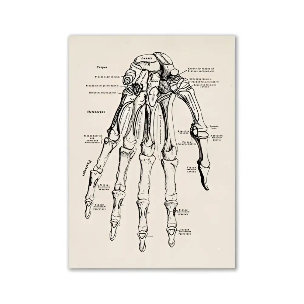 Vintage human anatomy sepia skeleton canvas print for study or bedroom