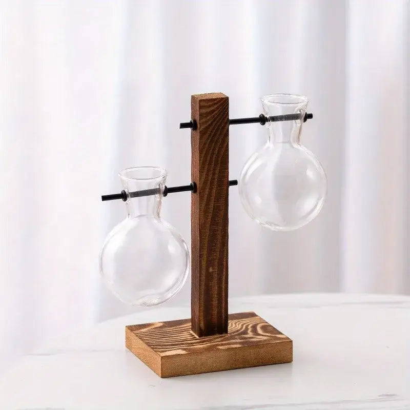 Vintage wood and two bulb vases desktop office plant propagation station