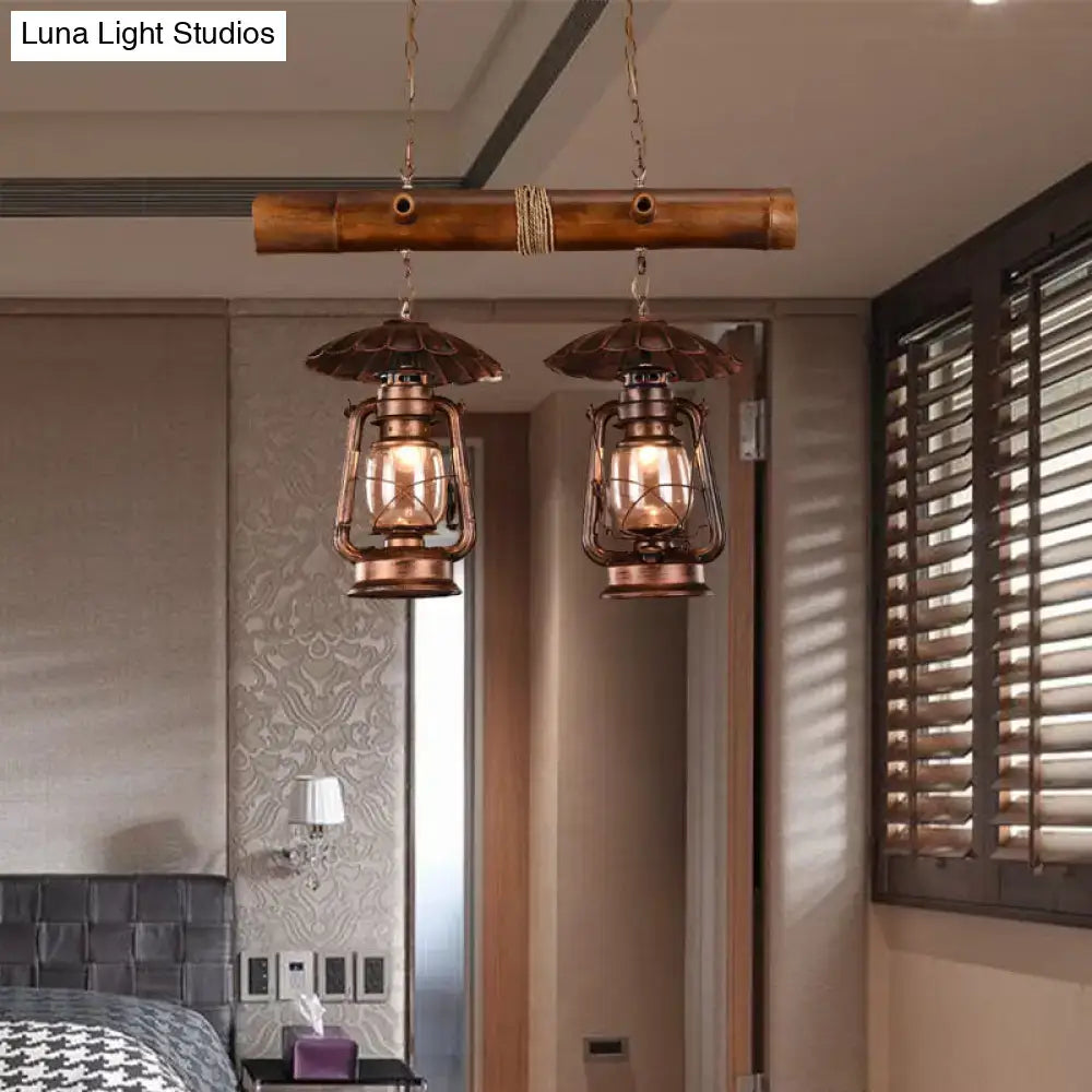 Vintage red brown kerosene metallic chandelier – kitchen island light