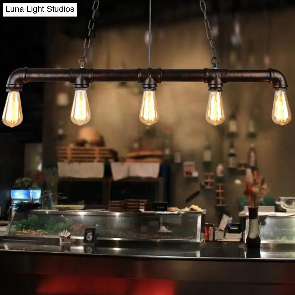 Industrial vintage linear pipe ceiling light dining room 5 head iron