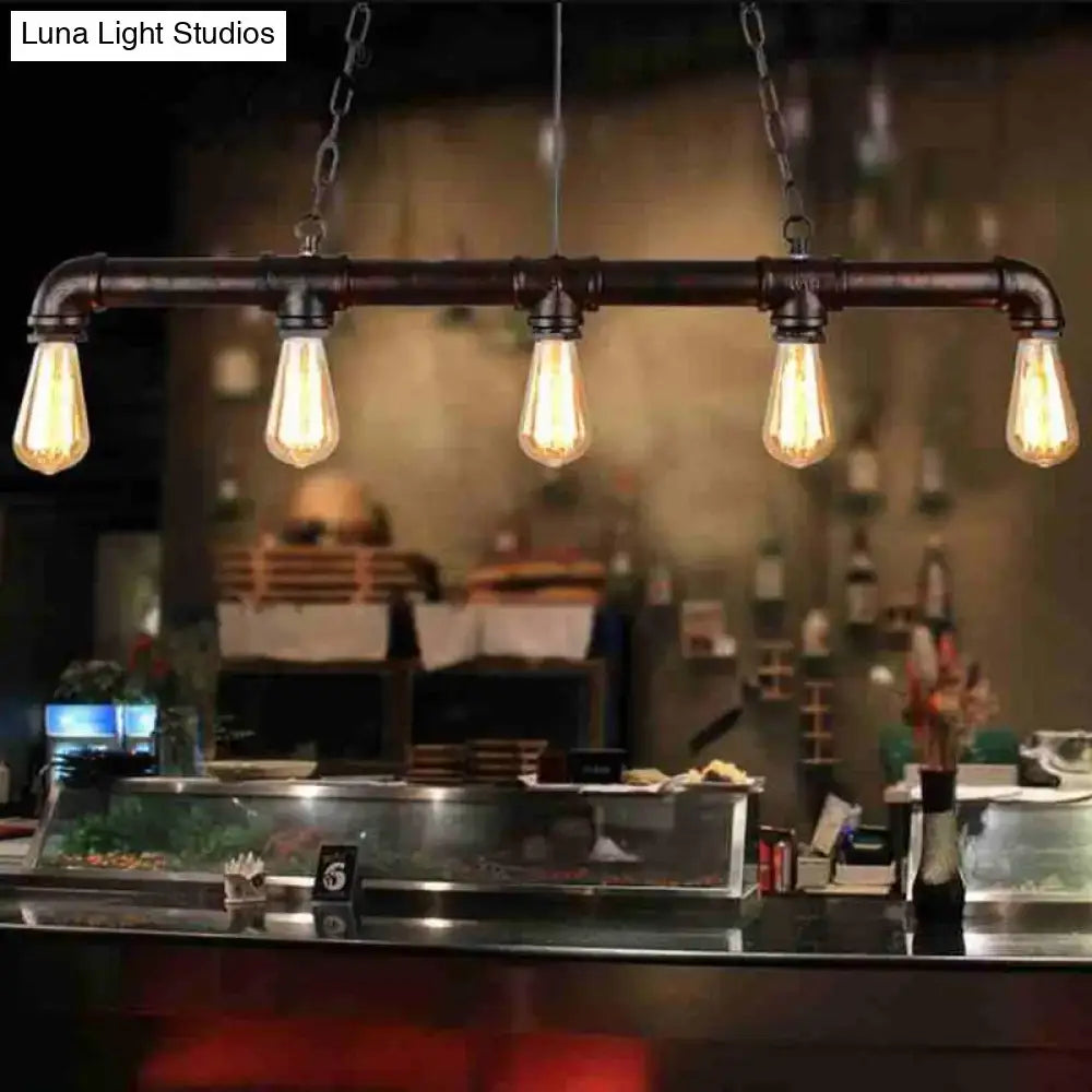 Industrial vintage linear pipe ceiling light dining room 5 head iron