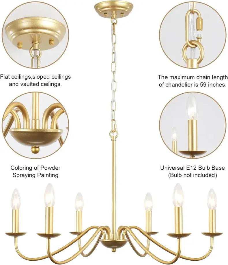 Vintage black & gold 6-light living room chandelier