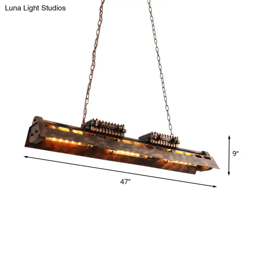 Industrial vintage rust linear island lighting fixture kitchen pendant