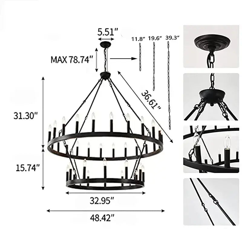 Vintage modern led pendant chandelier black wrought iron dining room
