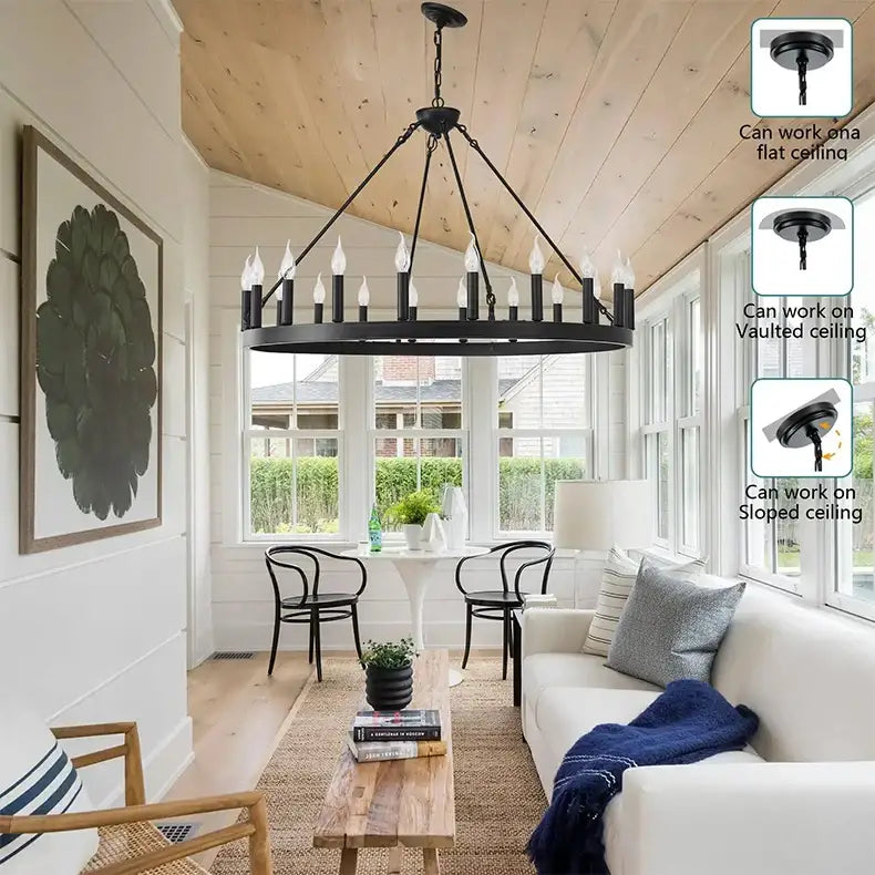 Vintage modern led pendant chandelier black wrought iron dining room