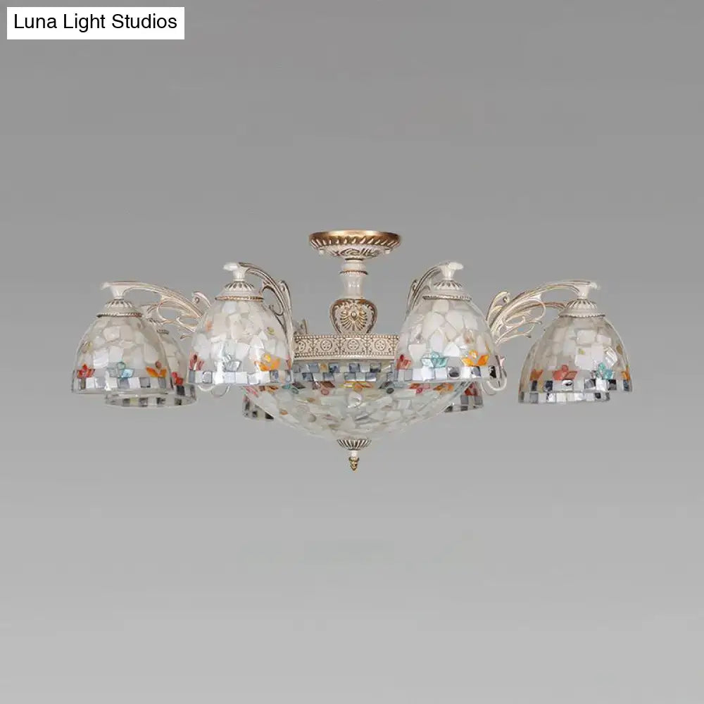 Vintage multi light mosaic floral bowl hanging chandelier living room