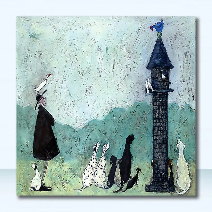 Nordic abstract landscape dog canvas art kitchen wall decor