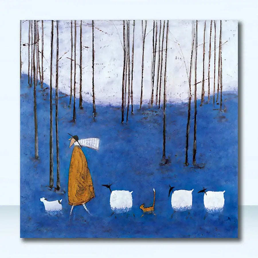 Vintage nordic abstract landscape dog and cat canvas living room art