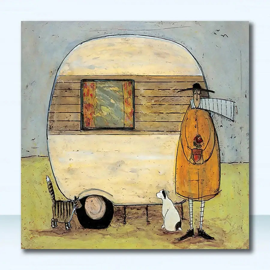 Vintage nordic abstract landscape dog wall art living room canvas