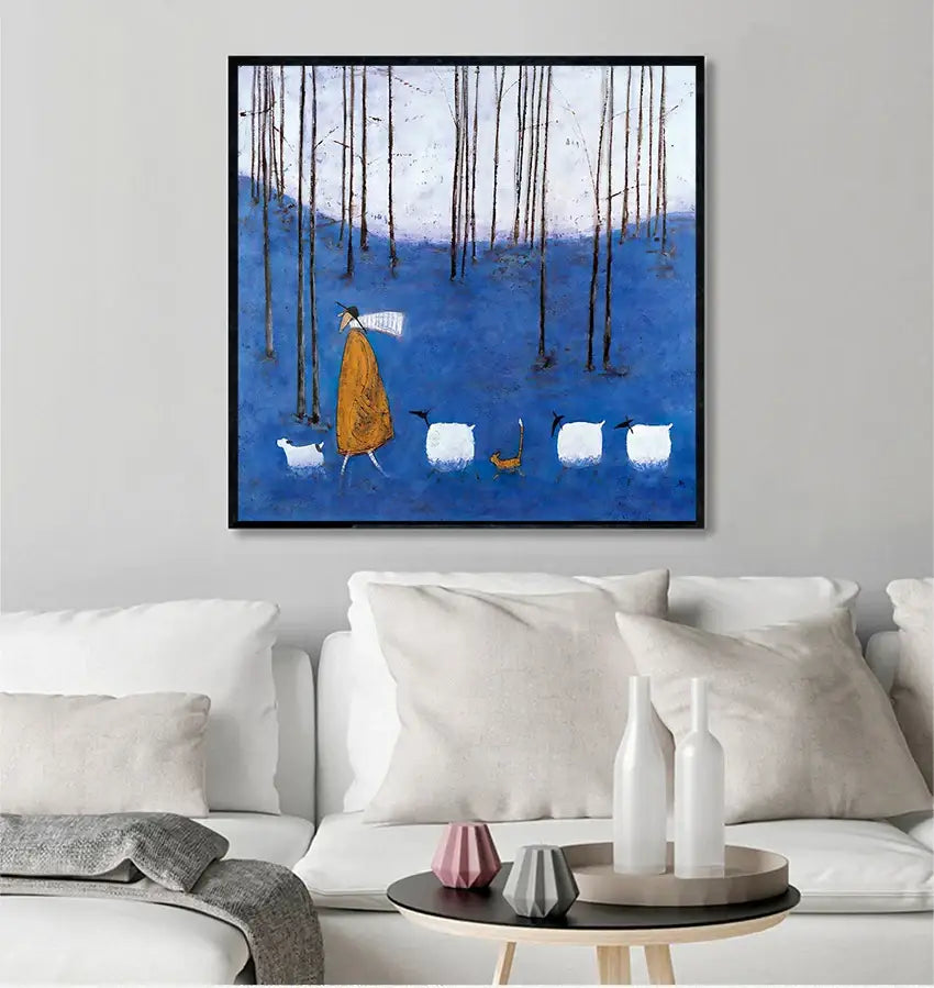 Vintage orange and blue forest canvas wall art living room print