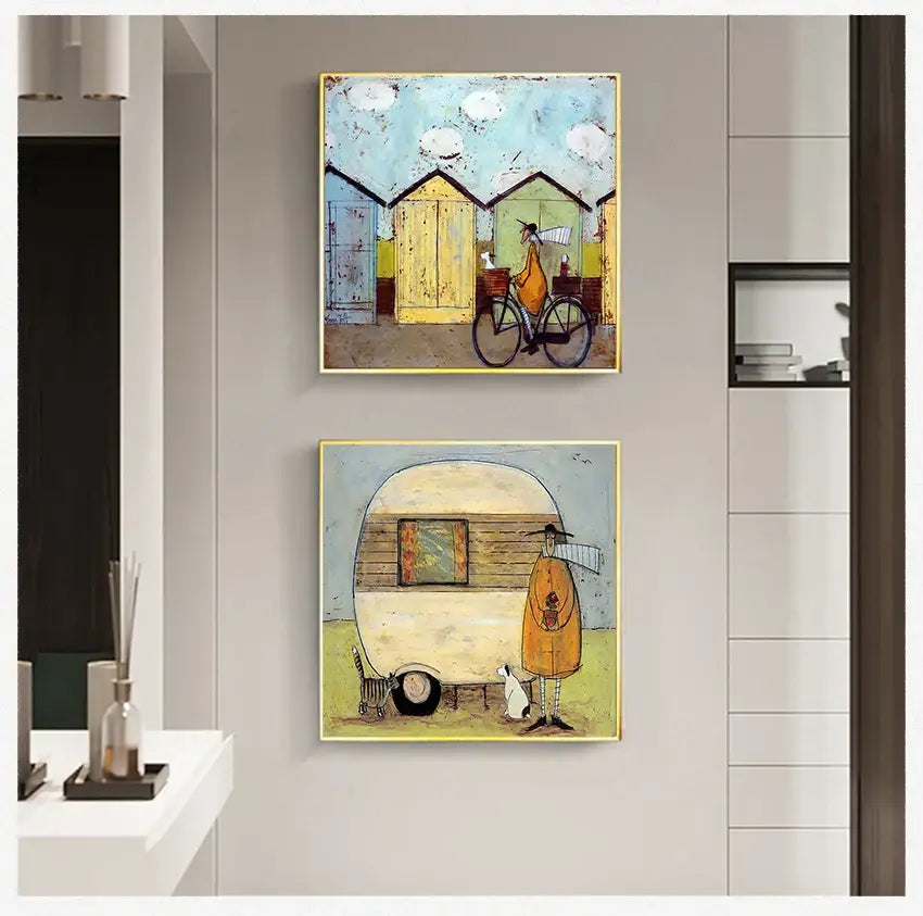 Vintage orange and blue forest canvas wall art living room print