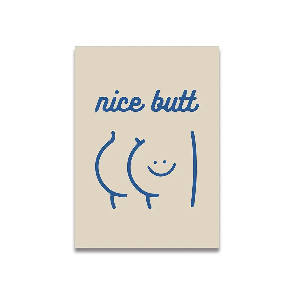 Minimalist beige nice butt cartoon print canvas bathroom wall art