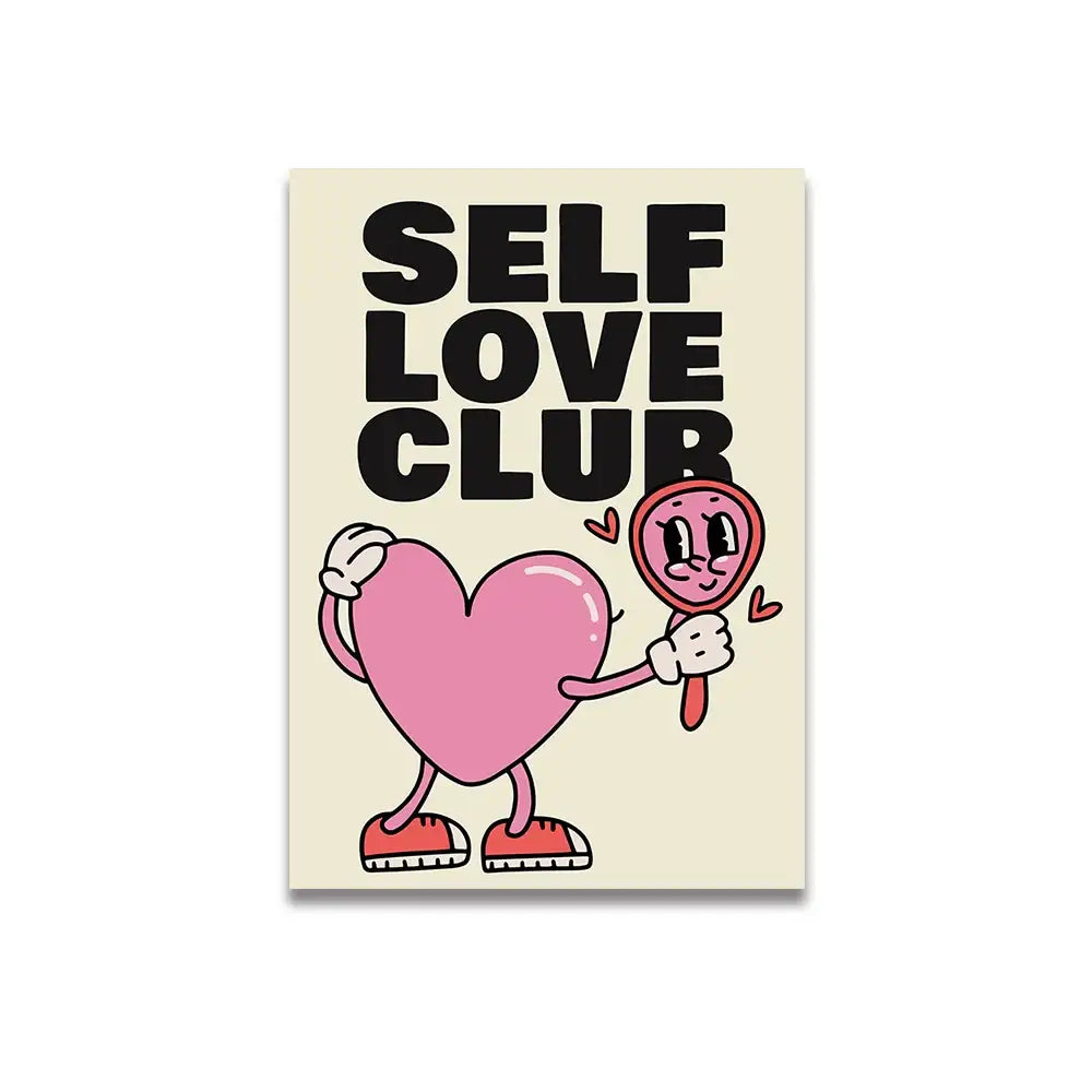 Vintage pink cartoon print ace of hearts canvas bedroom wall art