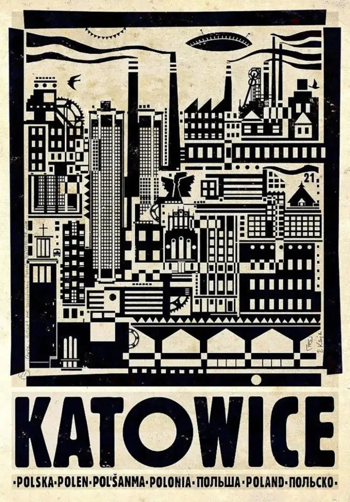 Vintage poland city canvas prints black abstract living room art