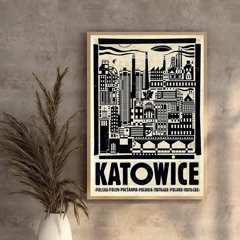 Vintage black & white szczecin poland city poster living room art