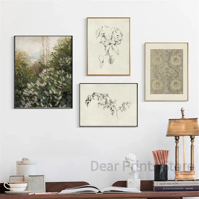 Vintage summer landscape canvas print white floral meadow living room