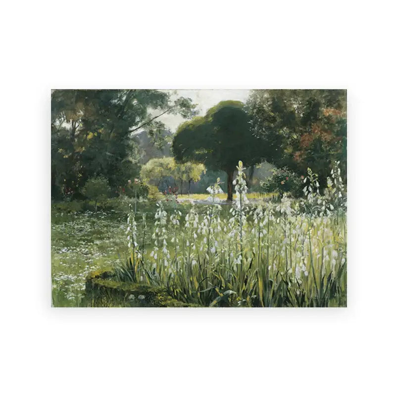 Vintage summer landscape canvas print white floral meadow living room