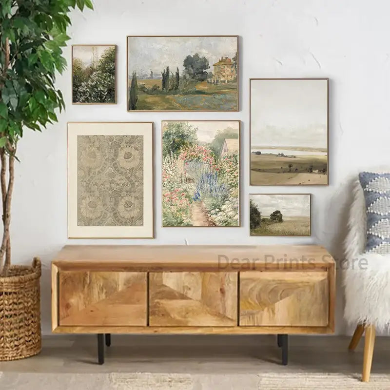 Vintage summer landscape canvas print white floral meadow living room
