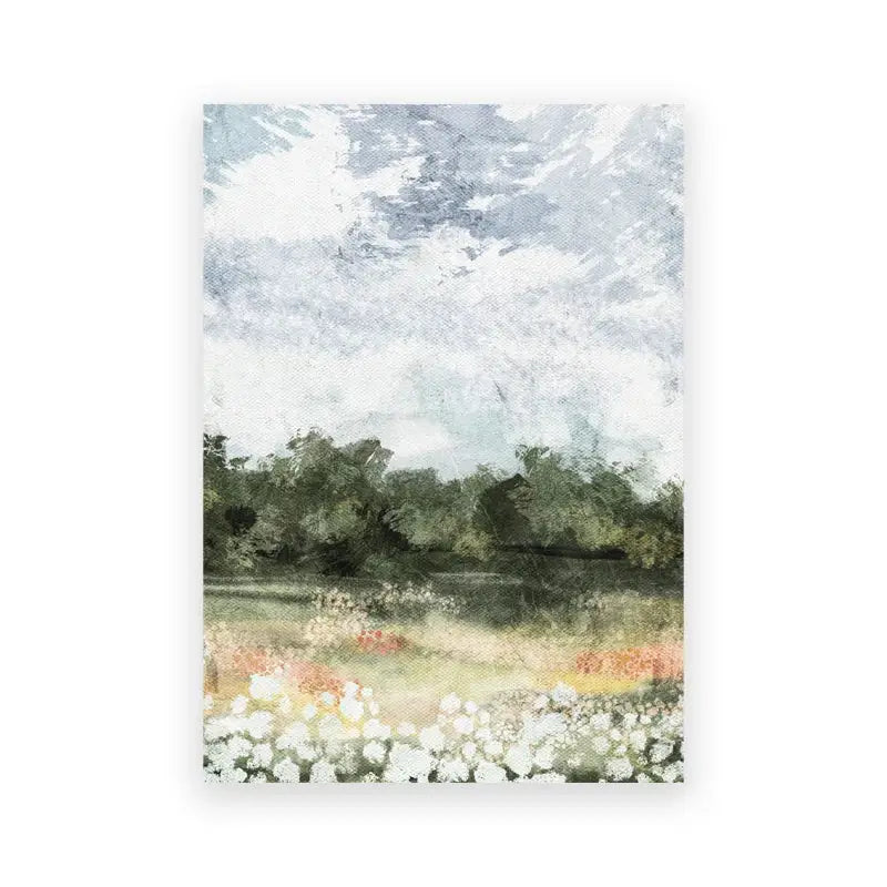 Vintage summer landscape canvas print white floral meadow living room