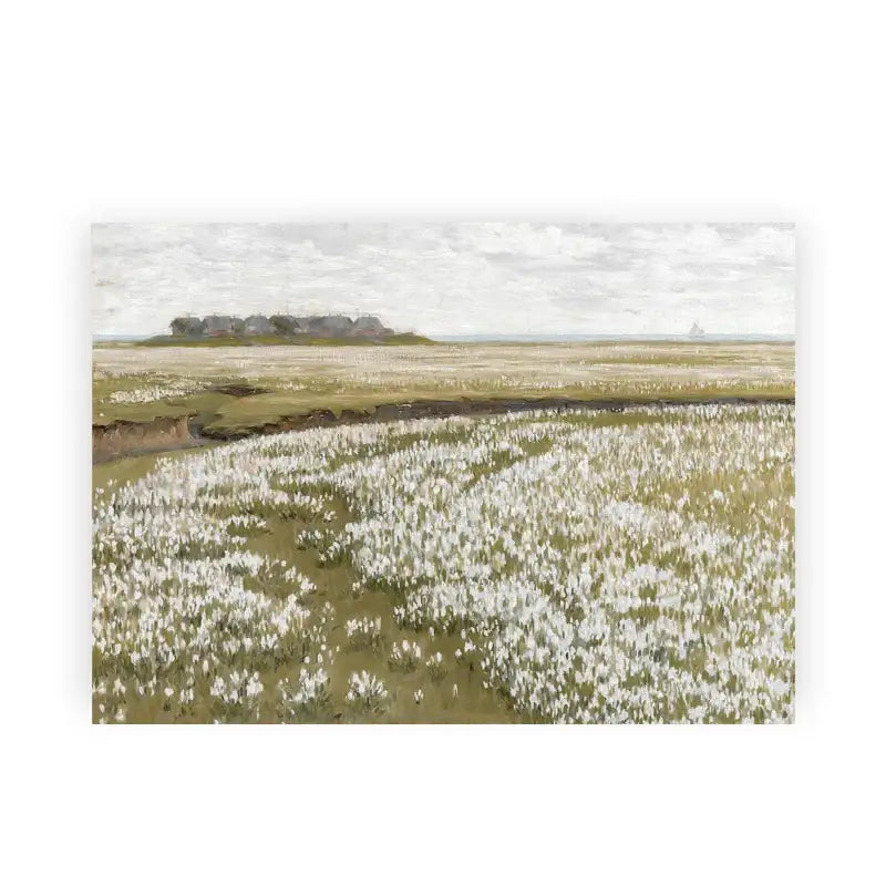 Vintage beige summer landscape oil painting – living room wall art