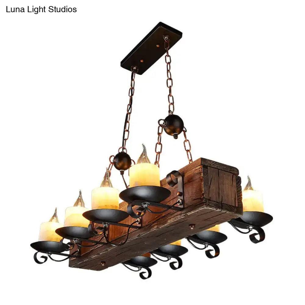 Vintage wood 8-light chandelier dining room led incandescent fixture