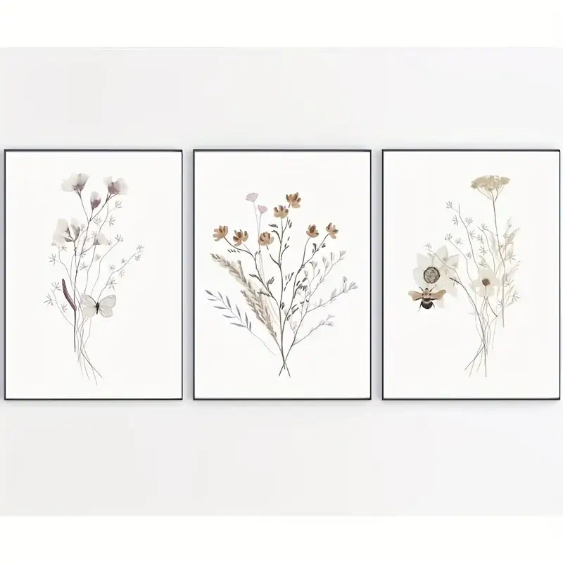 Watercolor flower posters set of 3 – bedroom botanical canvas art