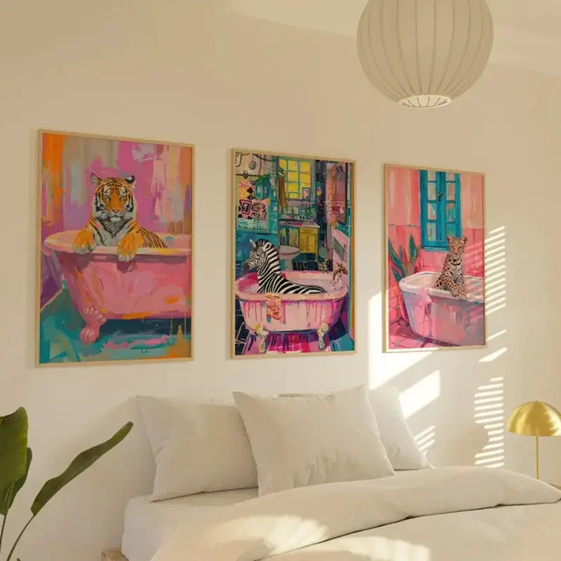 Pink tiger convertible wildlife bathroom canvas painting