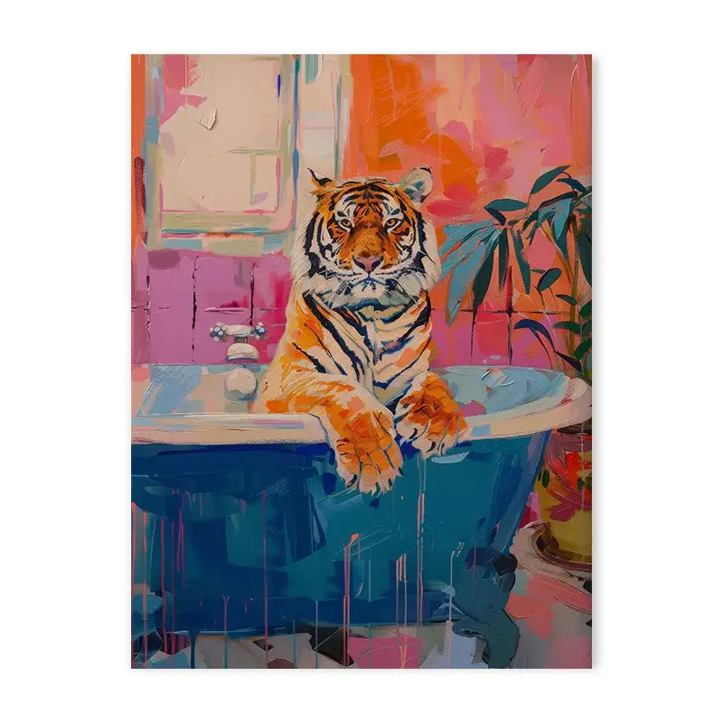 Pink tiger convertible wildlife bathroom canvas painting
