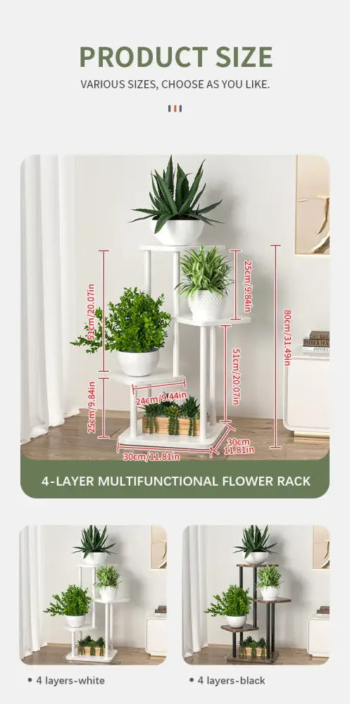 Rustic wood and black metal tiered plant stand living room shelf