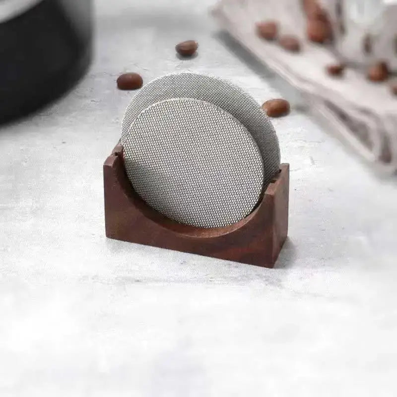 Denim blue & black coasters with espresso puck screen kitchen holder