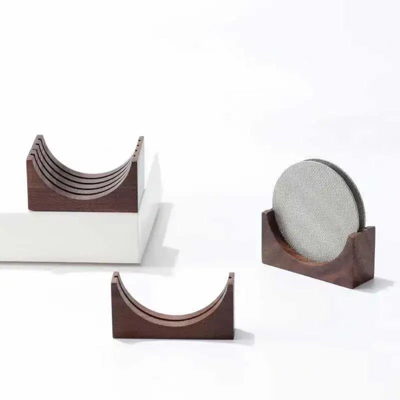 Denim blue & black coasters with espresso puck screen kitchen holder