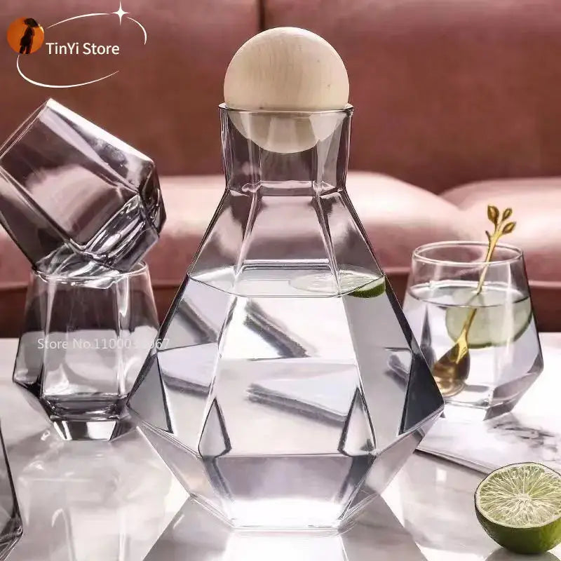 Diamond crystal glass water pitcher and cup set for dining room